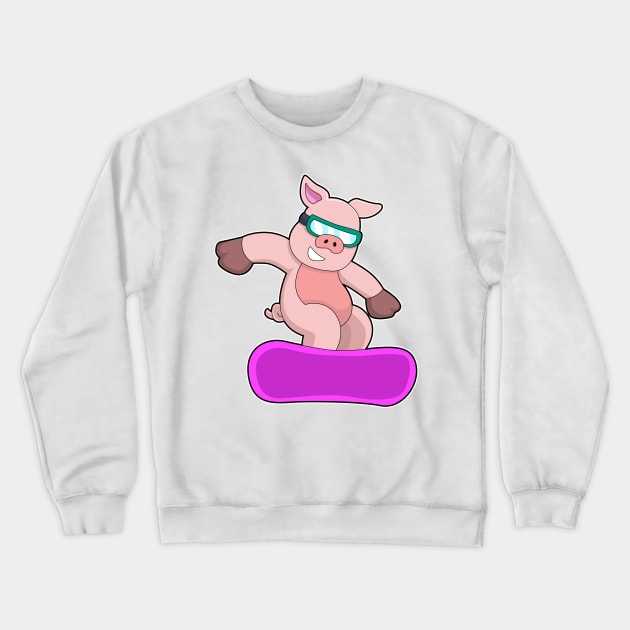 Pig at Snowboard Sports & Ski goggles Crewneck Sweatshirt by Markus Schnabel